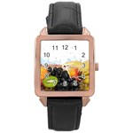 Variety Of Fruit Water Berry Food Splash Kiwi Grape Rose Gold Leather Watch 