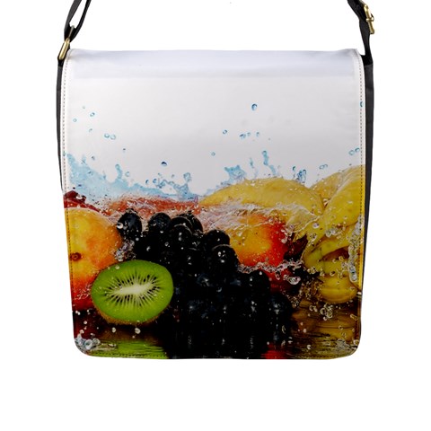 Variety Of Fruit Water Berry Food Splash Kiwi Grape Flap Closure Messenger Bag (L) from ArtsNow.com Front