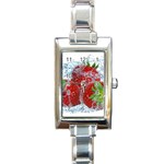 Red Strawberries Water Squirt Strawberry Fresh Splash Drops Rectangle Italian Charm Watch