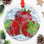 Red Strawberries Water Squirt Strawberry Fresh Splash Drops Ornament (Round)