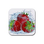 Red Strawberries Water Squirt Strawberry Fresh Splash Drops Rubber Coaster (Square)