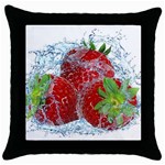 Red Strawberries Water Squirt Strawberry Fresh Splash Drops Throw Pillow Case (Black)