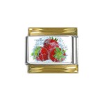 Red Strawberries Water Squirt Strawberry Fresh Splash Drops Gold Trim Italian Charm (9mm)