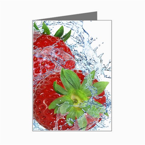 Red Strawberries Water Squirt Strawberry Fresh Splash Drops Mini Greeting Card from ArtsNow.com Left