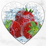 Red Strawberries Water Squirt Strawberry Fresh Splash Drops Jigsaw Puzzle (Heart)