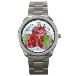 Red Strawberries Water Squirt Strawberry Fresh Splash Drops Sport Metal Watch