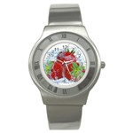 Red Strawberries Water Squirt Strawberry Fresh Splash Drops Stainless Steel Watch