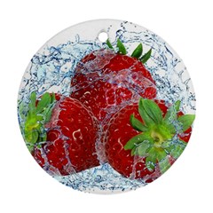 Red Strawberries Water Squirt Strawberry Fresh Splash Drops Round Ornament (Two Sides) from ArtsNow.com Back