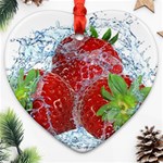 Red Strawberries Water Squirt Strawberry Fresh Splash Drops Heart Ornament (Two Sides)