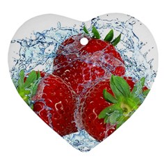 Red Strawberries Water Squirt Strawberry Fresh Splash Drops Heart Ornament (Two Sides) from ArtsNow.com Back