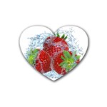 Red Strawberries Water Squirt Strawberry Fresh Splash Drops Rubber Coaster (Heart)