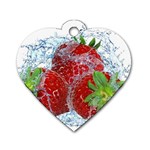 Red Strawberries Water Squirt Strawberry Fresh Splash Drops Dog Tag Heart (One Side)