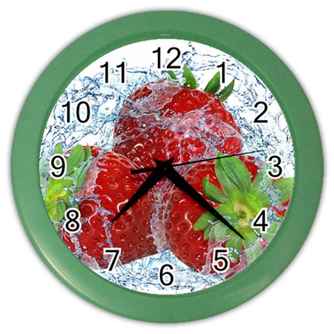 Red Strawberries Water Squirt Strawberry Fresh Splash Drops Color Wall Clock from ArtsNow.com Front