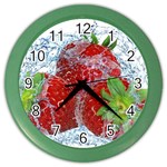 Red Strawberries Water Squirt Strawberry Fresh Splash Drops Color Wall Clock