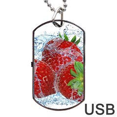Red Strawberries Water Squirt Strawberry Fresh Splash Drops Dog Tag USB Flash (Two Sides) from ArtsNow.com Front