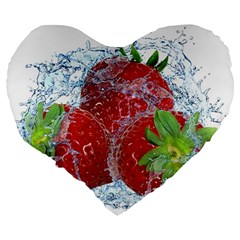 Red Strawberries Water Squirt Strawberry Fresh Splash Drops Large 19  Premium Heart Shape Cushions from ArtsNow.com Back