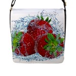 Red Strawberries Water Squirt Strawberry Fresh Splash Drops Flap Closure Messenger Bag (L)