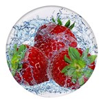 Red Strawberries Water Squirt Strawberry Fresh Splash Drops Round Glass Fridge Magnet (4 pack)