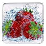 Red Strawberries Water Squirt Strawberry Fresh Splash Drops Square Glass Fridge Magnet (4 pack)