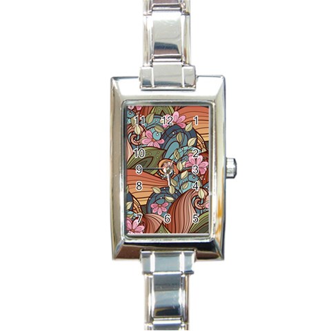 Multicolored Flower Decor Flowers Patterns Leaves Colorful Rectangle Italian Charm Watch from ArtsNow.com Front