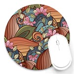 Multicolored Flower Decor Flowers Patterns Leaves Colorful Round Mousepad