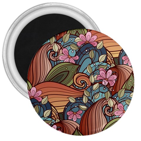 Multicolored Flower Decor Flowers Patterns Leaves Colorful 3  Magnets from ArtsNow.com Front