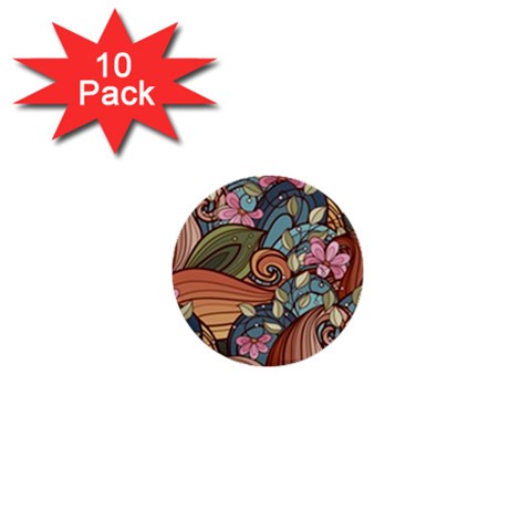 Multicolored Flower Decor Flowers Patterns Leaves Colorful 1  Mini Buttons (10 pack)  from ArtsNow.com Front