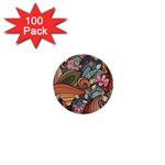 Multicolored Flower Decor Flowers Patterns Leaves Colorful 1  Mini Buttons (100 pack) 