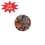 Multicolored Flower Decor Flowers Patterns Leaves Colorful 1  Mini Magnets (100 pack) 