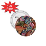 Multicolored Flower Decor Flowers Patterns Leaves Colorful 1.75  Buttons (100 pack) 