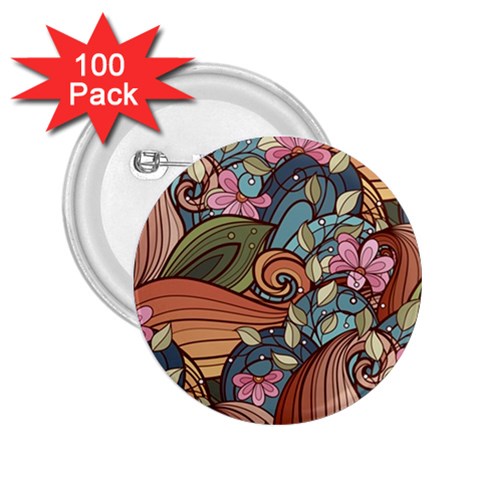 Multicolored Flower Decor Flowers Patterns Leaves Colorful 2.25  Buttons (100 pack)  from ArtsNow.com Front