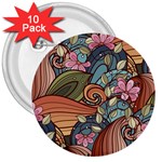 Multicolored Flower Decor Flowers Patterns Leaves Colorful 3  Buttons (10 pack) 