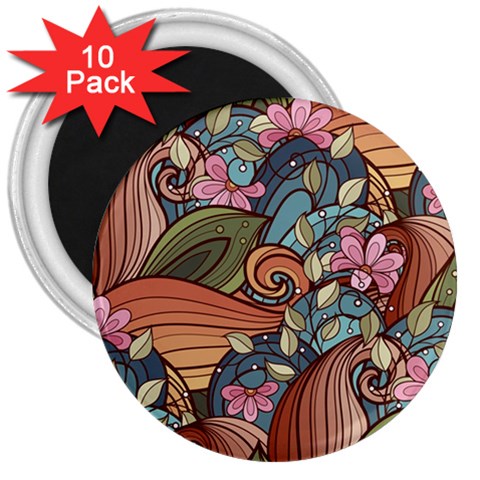 Multicolored Flower Decor Flowers Patterns Leaves Colorful 3  Magnets (10 pack)  from ArtsNow.com Front