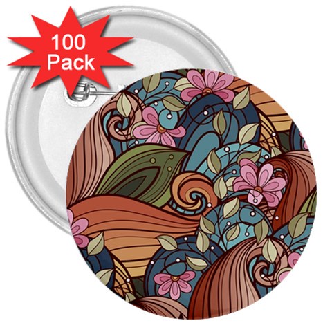 Multicolored Flower Decor Flowers Patterns Leaves Colorful 3  Buttons (100 pack)  from ArtsNow.com Front