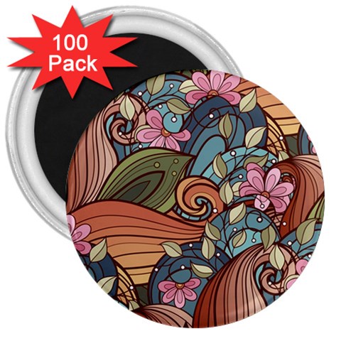 Multicolored Flower Decor Flowers Patterns Leaves Colorful 3  Magnets (100 pack) from ArtsNow.com Front