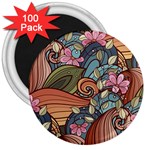 Multicolored Flower Decor Flowers Patterns Leaves Colorful 3  Magnets (100 pack)