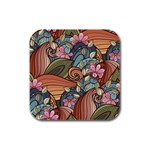 Multicolored Flower Decor Flowers Patterns Leaves Colorful Rubber Square Coaster (4 pack)