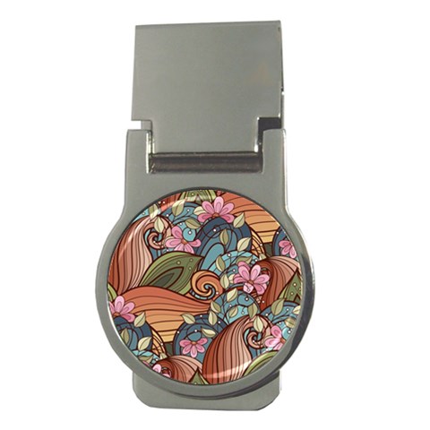 Multicolored Flower Decor Flowers Patterns Leaves Colorful Money Clips (Round)  from ArtsNow.com Front