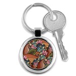 Multicolored Flower Decor Flowers Patterns Leaves Colorful Key Chain (Round)