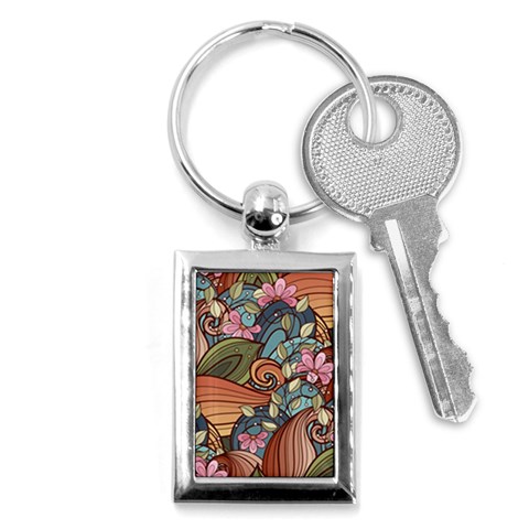 Multicolored Flower Decor Flowers Patterns Leaves Colorful Key Chain (Rectangle) from ArtsNow.com Front