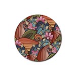 Multicolored Flower Decor Flowers Patterns Leaves Colorful Rubber Coaster (Round)