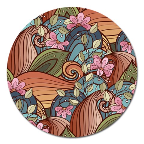 Multicolored Flower Decor Flowers Patterns Leaves Colorful Magnet 5  (Round) from ArtsNow.com Front