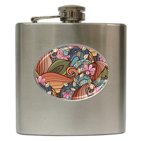 Multicolored Flower Decor Flowers Patterns Leaves Colorful Hip Flask (6 oz) from ArtsNow.com Front