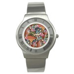 Multicolored Flower Decor Flowers Patterns Leaves Colorful Stainless Steel Watch