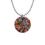 Multicolored Flower Decor Flowers Patterns Leaves Colorful 1  Button Necklace