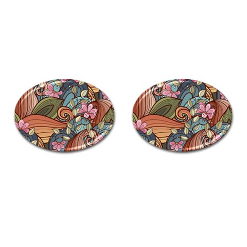 Multicolored Flower Decor Flowers Patterns Leaves Colorful Cufflinks (Oval) from ArtsNow.com Front(Pair)