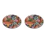 Multicolored Flower Decor Flowers Patterns Leaves Colorful Cufflinks (Oval)