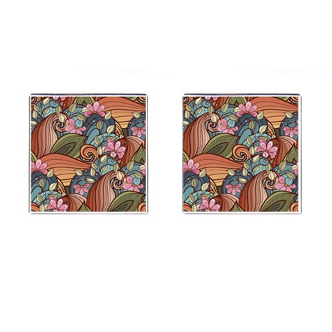 Multicolored Flower Decor Flowers Patterns Leaves Colorful Cufflinks (Square) from ArtsNow.com Front(Pair)