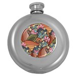 Multicolored Flower Decor Flowers Patterns Leaves Colorful Round Hip Flask (5 oz)