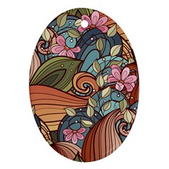 Multicolored Flower Decor Flowers Patterns Leaves Colorful Oval Ornament (Two Sides) from ArtsNow.com Back